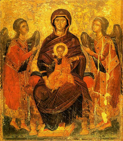 Почему Пресвятая Богородица на некоторых иконах изображается сидящей на троне?